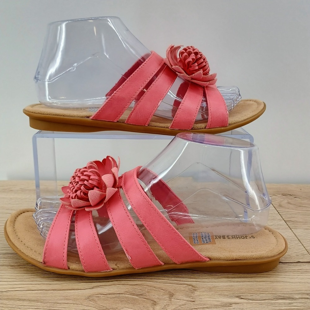St Johns Bay Womens 8M Pink Strappy Flower Gladiator Sandals Flex Foam Slides